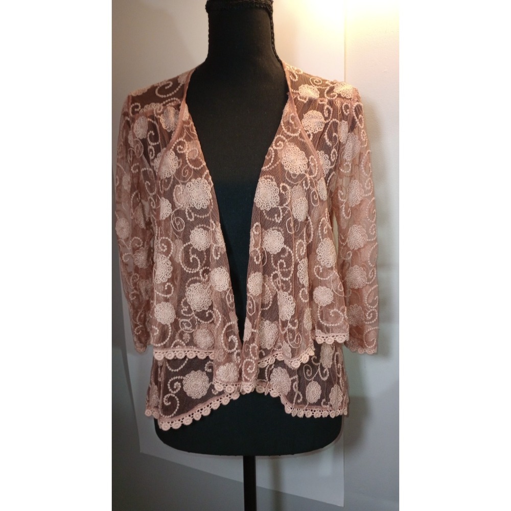 Boutique Forever 21 Rust Orange Lacey Crocheted Sheer Kimono Jacket Cover Up M